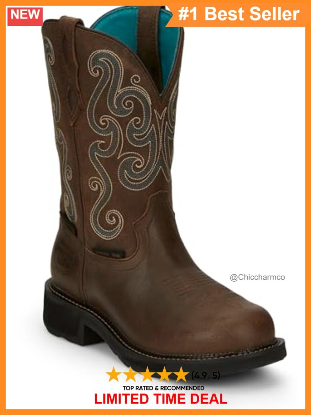 Steel Toe Waterproof Western Work Boots Leather Mid-Calf